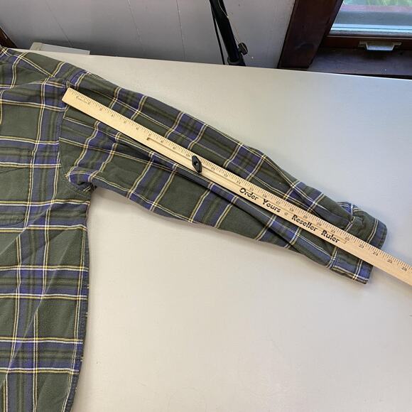 Vtg American Eagle Flannel Shirt Mens Large Green Plaid Pocket Button Fader Y2K - Picture 5 of 9